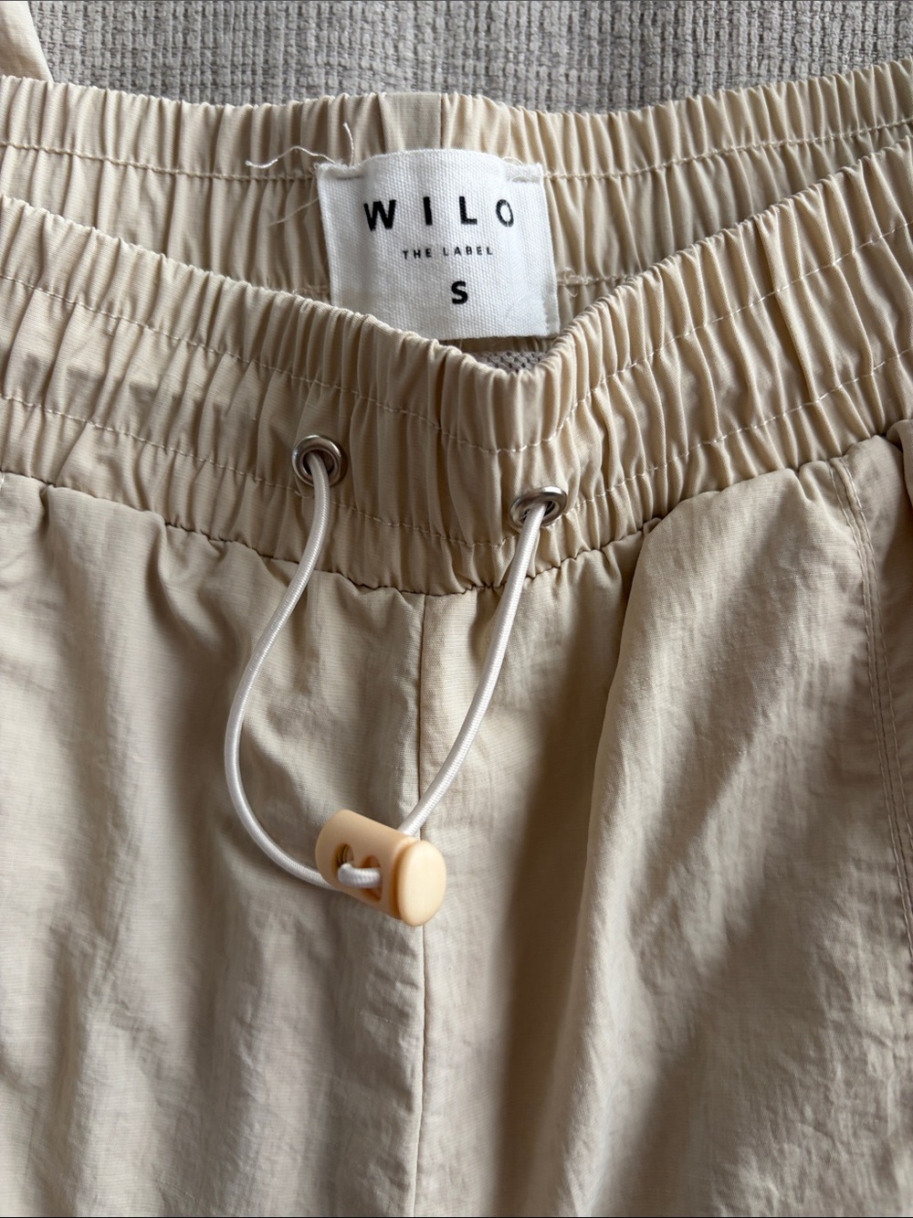 Wilo The Label Neutral Tan Beige Drawstring Jogger Pants for Women - Picture 3 of 6